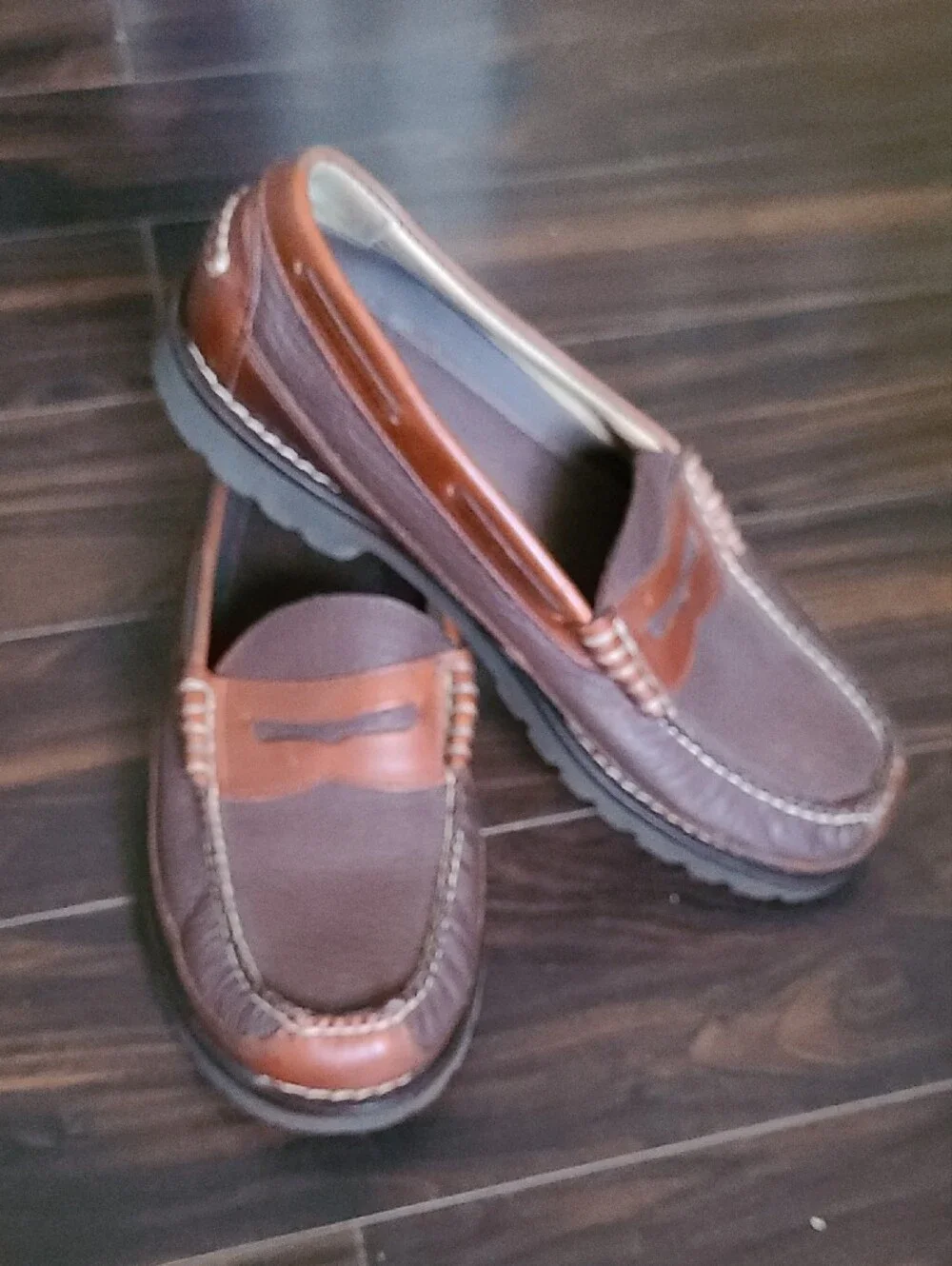 L.L. Bean Two-Tone Brown and Tan Leather Penny Loafers